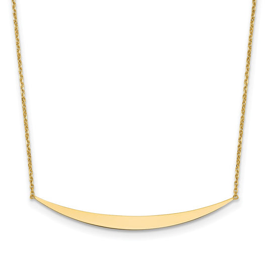 14K Yellow Gold Polished Curved Bar With 2In. Ext. Necklace