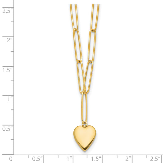 14K Yellow Gold Polished Heart Paperclip Link Necklace