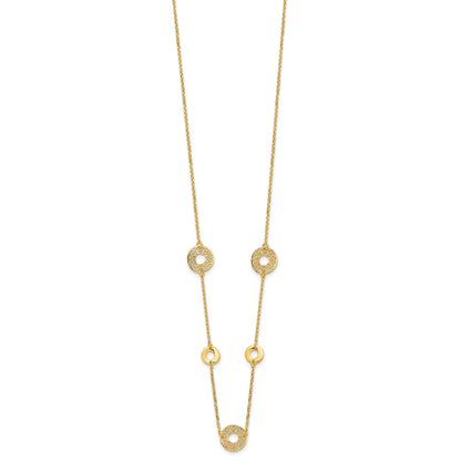 14K Yellow Gold Polished And Filigree Circle Stations With 1In. Ext. Necklace