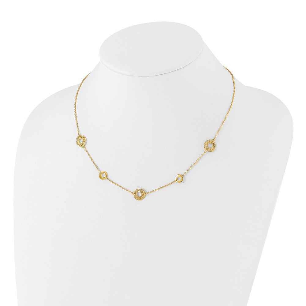 14K Yellow Gold Polished And Filigree Circle Stations With 1In. Ext. Necklace