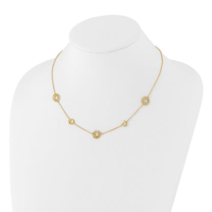 14K Yellow Gold Polished And Filigree Circle Stations With 1In. Ext. Necklace