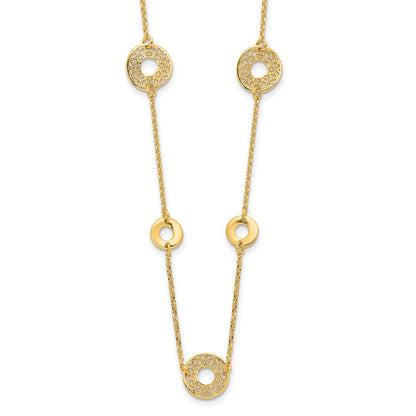 14K Yellow Gold Polished And Filigree Circle Stations With 1In. Ext. Necklace