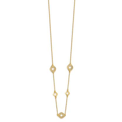 14K Yellow Gold Polished And Filigree Diamond Shape With 1In. Ext. Necklace