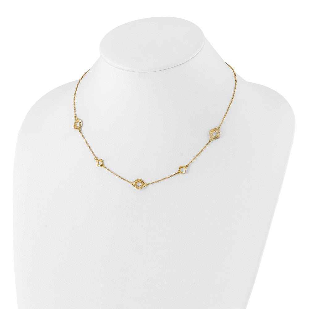 14K Yellow Gold Polished And Filigree Diamond Shape With 1In. Ext. Necklace
