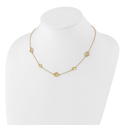 14K Yellow Gold Polished And Filigree Diamond Shape With 1In. Ext. Necklace