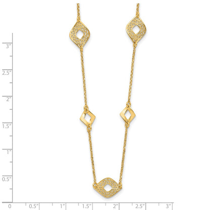 14K Yellow Gold Polished And Filigree Diamond Shape With 1In. Ext. Necklace