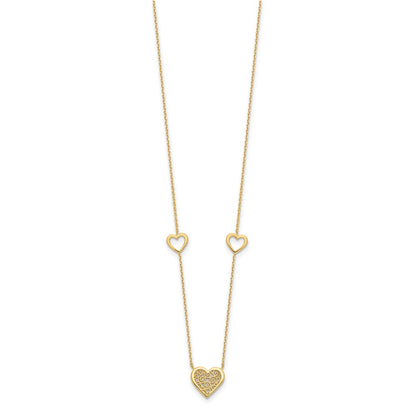 14K Yellow Gold Polished And Filigree Heart Stations With 1In. Ext. Necklace