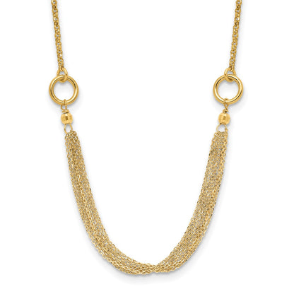 14K Yellow Gold Diamond Cut Multi Strand Accent With 1In. Ext. Necklace
