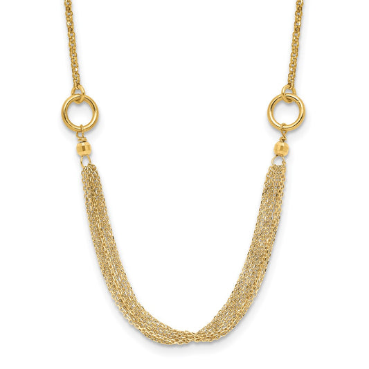 14K Yellow Gold Diamond Cut Multi Strand Accent With 1In. Ext. Necklace
