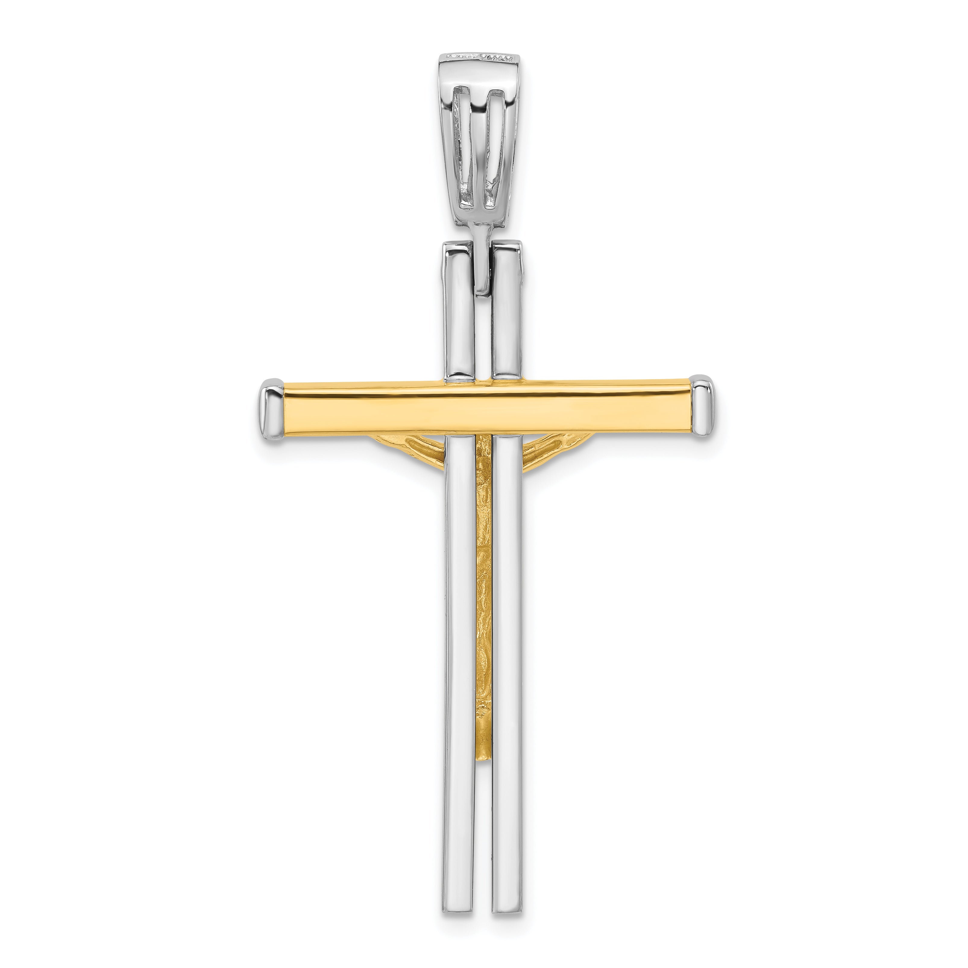 14K Two Tone Polished Crucifix Pendant