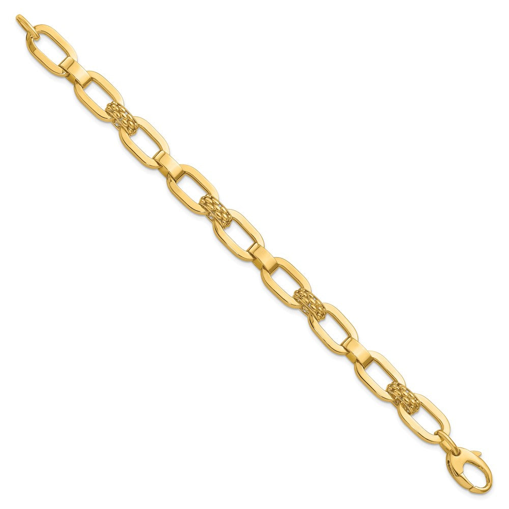 14K Yellow Gold Polished And Textured Fancy Link Bracelet