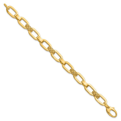14K Yellow Gold Polished And Textured Fancy Link Bracelet