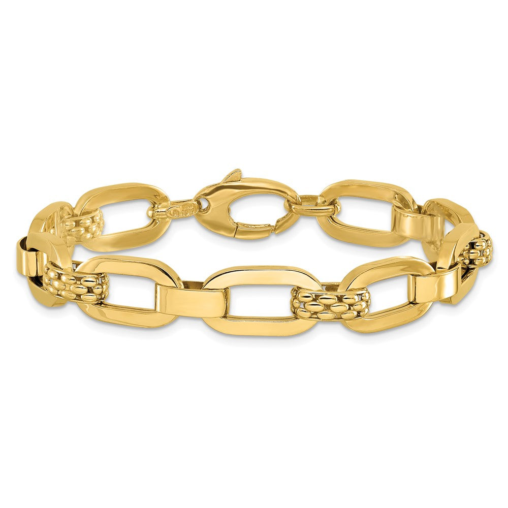 14K Yellow Gold Polished And Textured Fancy Link Bracelet