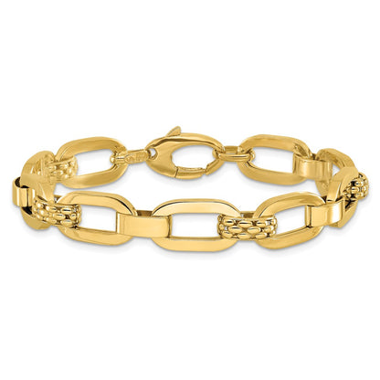 14K Yellow Gold Polished And Textured Fancy Link Bracelet