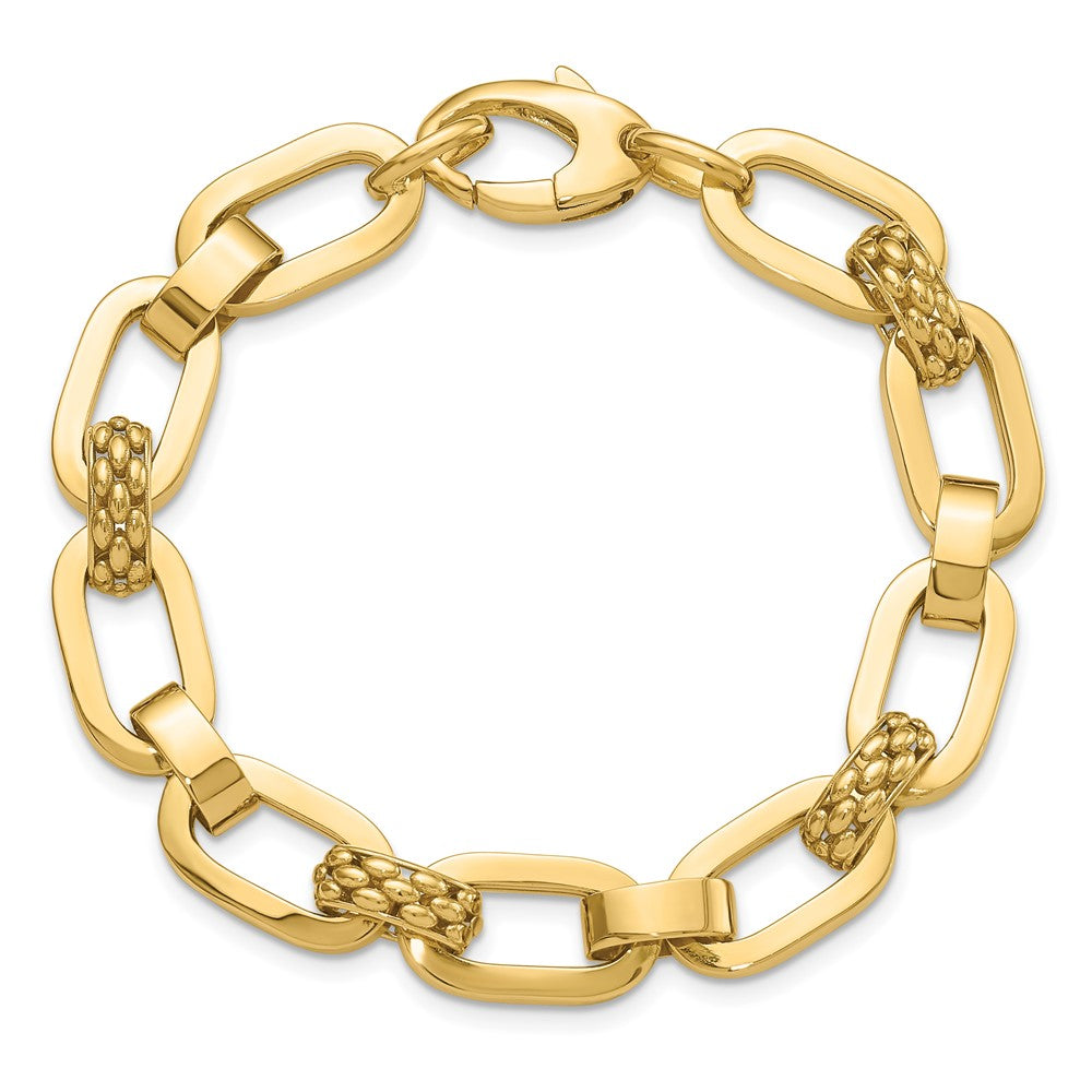 14K Yellow Gold Polished And Textured Fancy Link Bracelet
