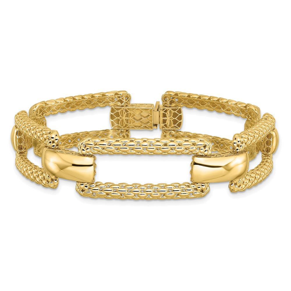 14K Yellow Gold Polished And Textured Fancy Bracelet