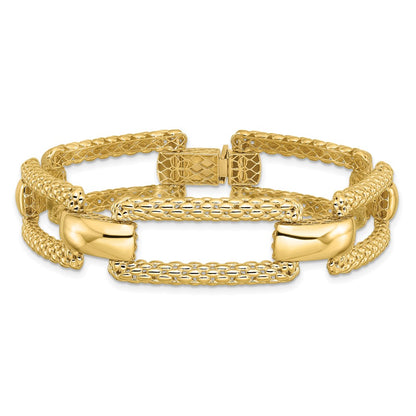 14K Yellow Gold Polished And Textured Fancy Bracelet