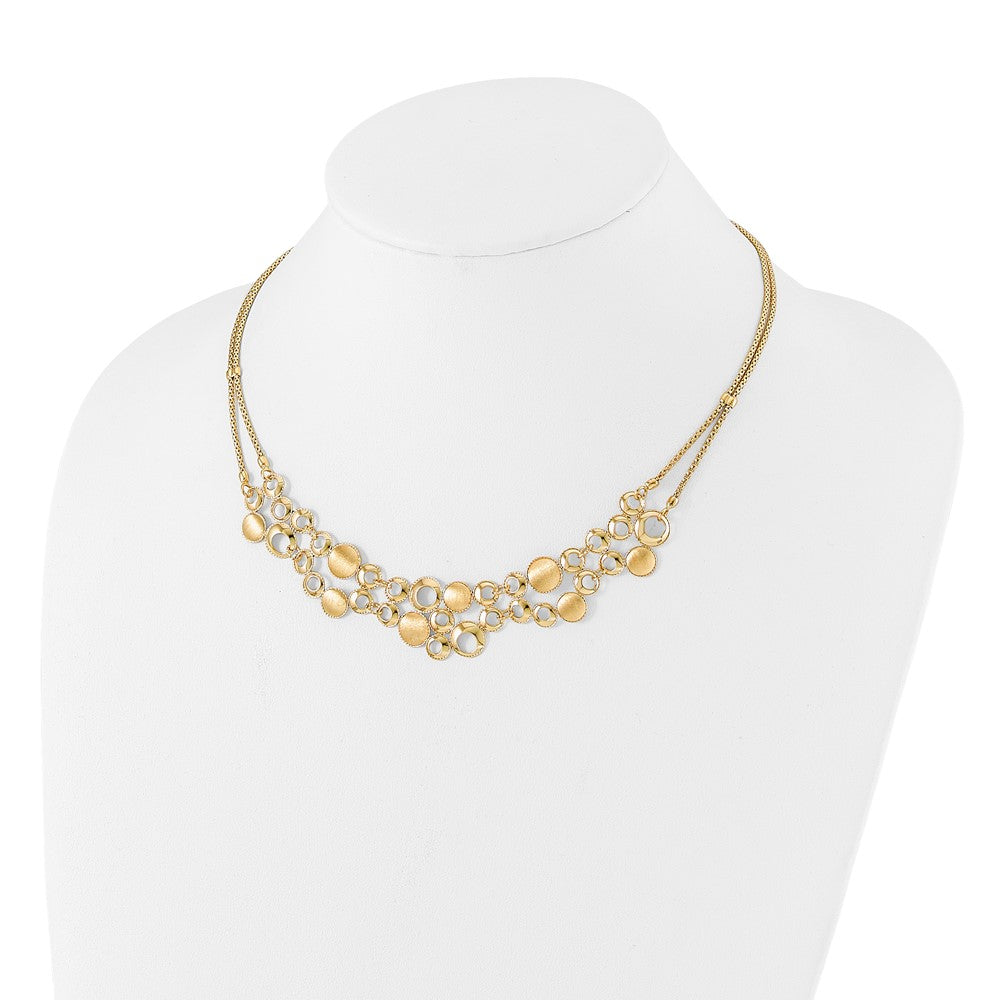 14K Yellow Gold Polished And Satin Circles With 2In. Ext Necklace