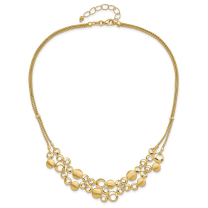 14K Yellow Gold Polished And Satin Circles With 2In. Ext Necklace