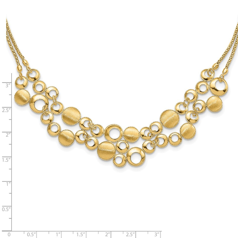 14K Yellow Gold Polished And Satin Circles With 2In. Ext Necklace