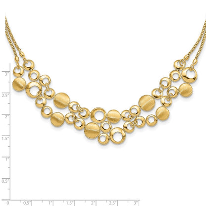 14K Yellow Gold Polished And Satin Circles With 2In. Ext Necklace