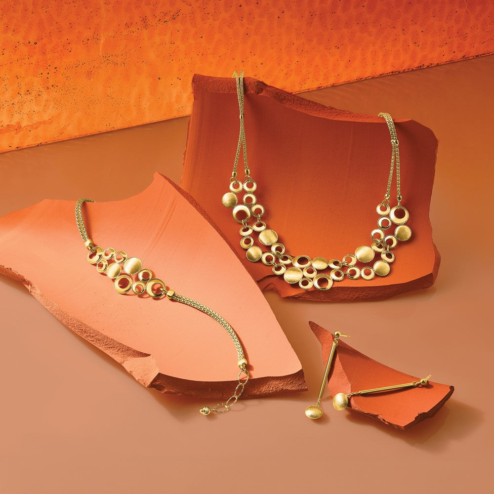 14K Yellow Gold Polished And Satin Circles With 2In. Ext Necklace