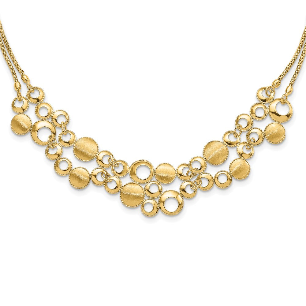 14K Yellow Gold Polished And Satin Circles With 2In. Ext Necklace