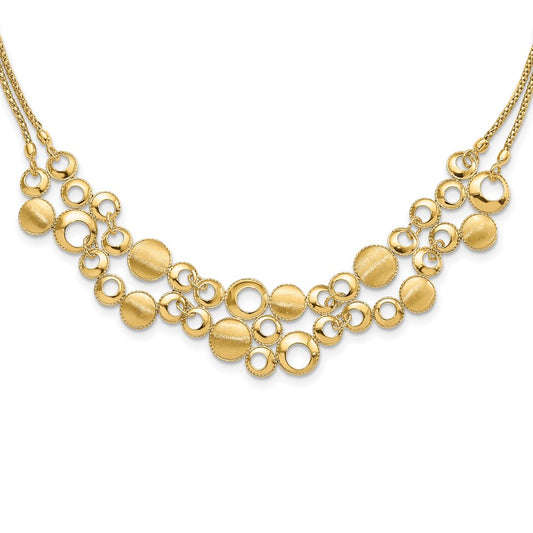 14K Yellow Gold Polished And Satin Circles With 2In. Ext Necklace