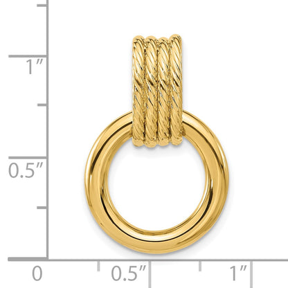 14K Yellow Gold Polished And Textured Circle Pendant