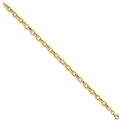 14K Yellow Gold Polished And Textured Fancy Link Bracelet