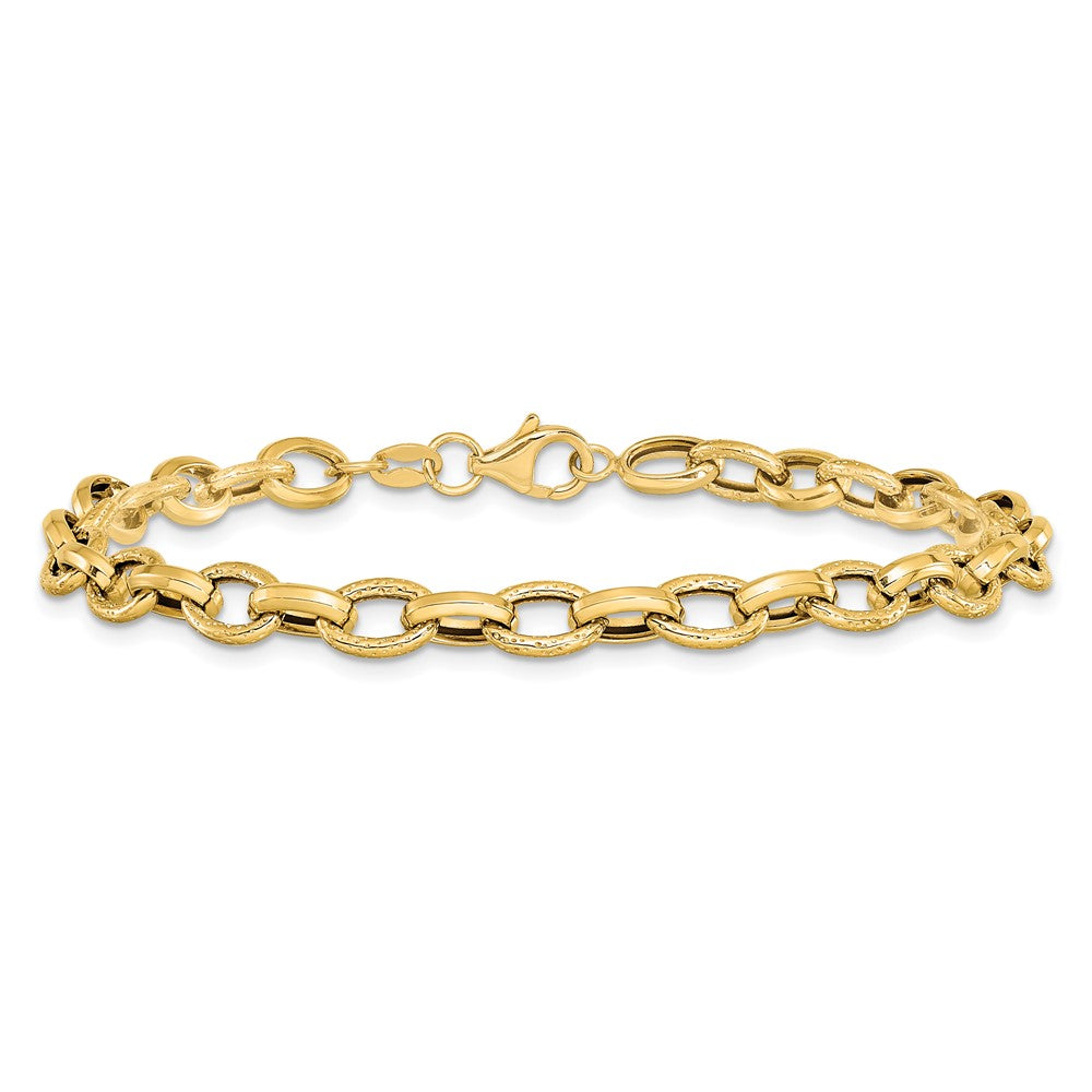 14K Yellow Gold Polished And Textured Fancy Link Bracelet