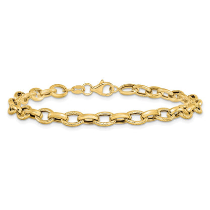 14K Yellow Gold Polished And Textured Fancy Link Bracelet