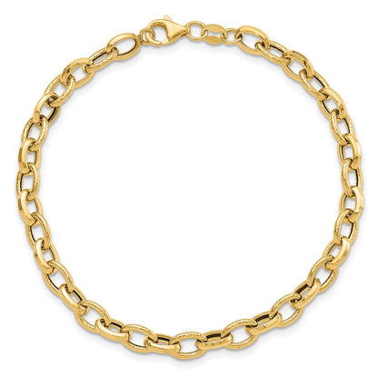 14K Yellow Gold Polished And Textured Fancy Link Bracelet