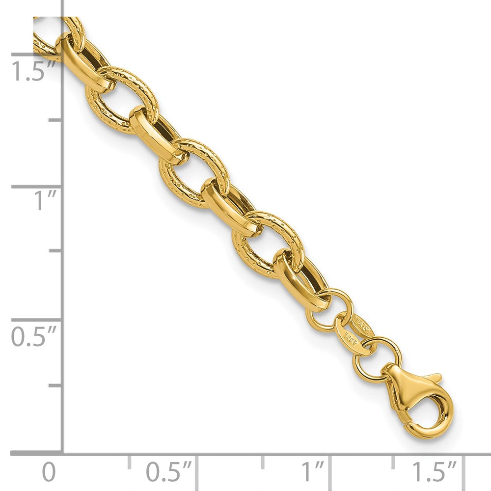 14K Yellow Gold Polished And Textured Fancy Link Bracelet