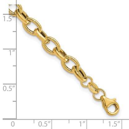 14K Yellow Gold Polished And Textured Fancy Link Bracelet