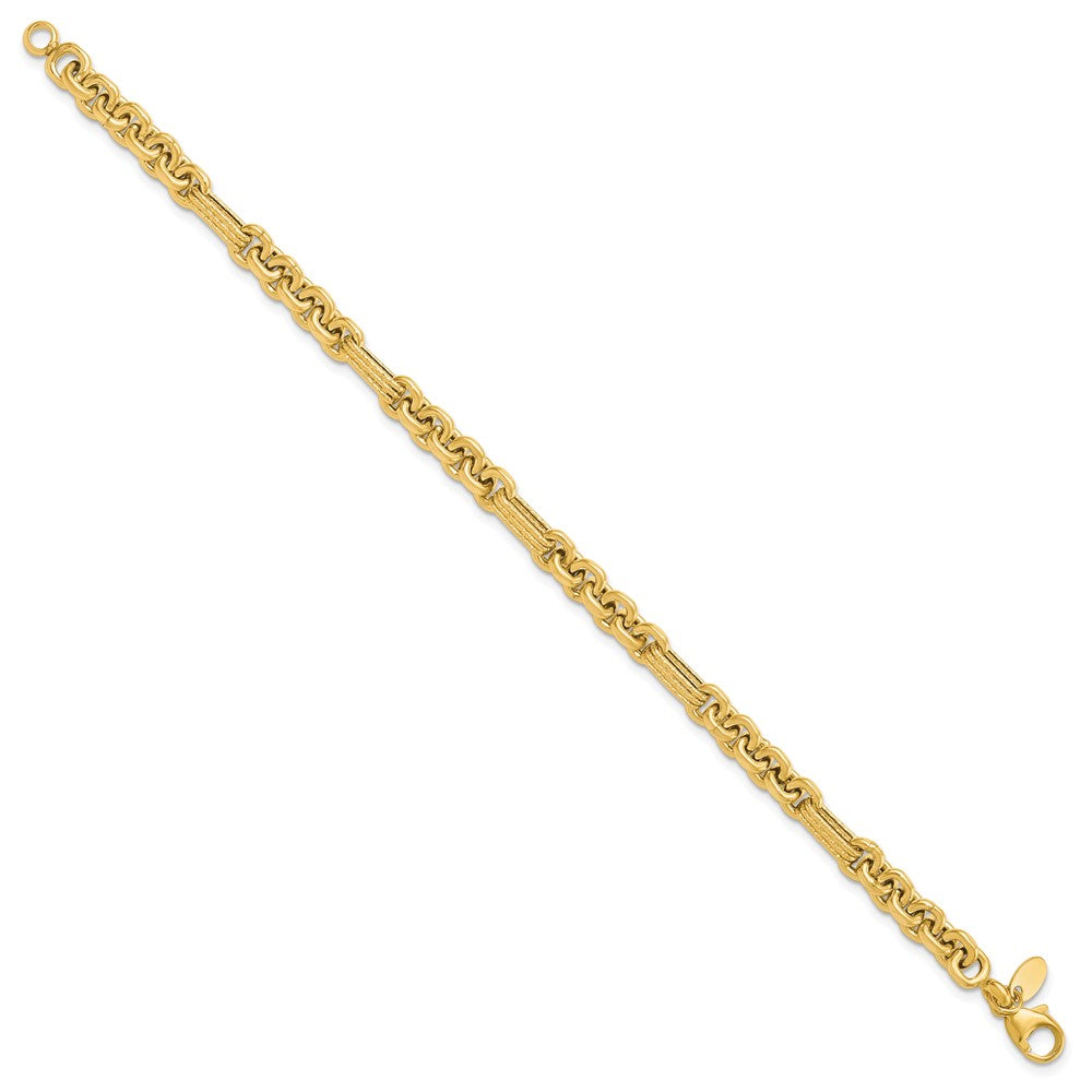 14K Yellow Gold Polished And Textured Fancy Link Bracelet