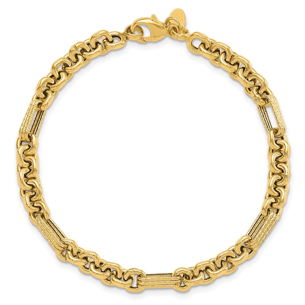 14K Yellow Gold Polished And Textured Fancy Link Bracelet