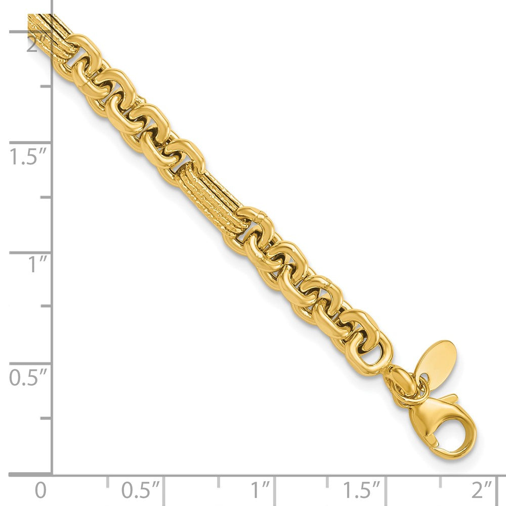 14K Yellow Gold Polished And Textured Fancy Link Bracelet