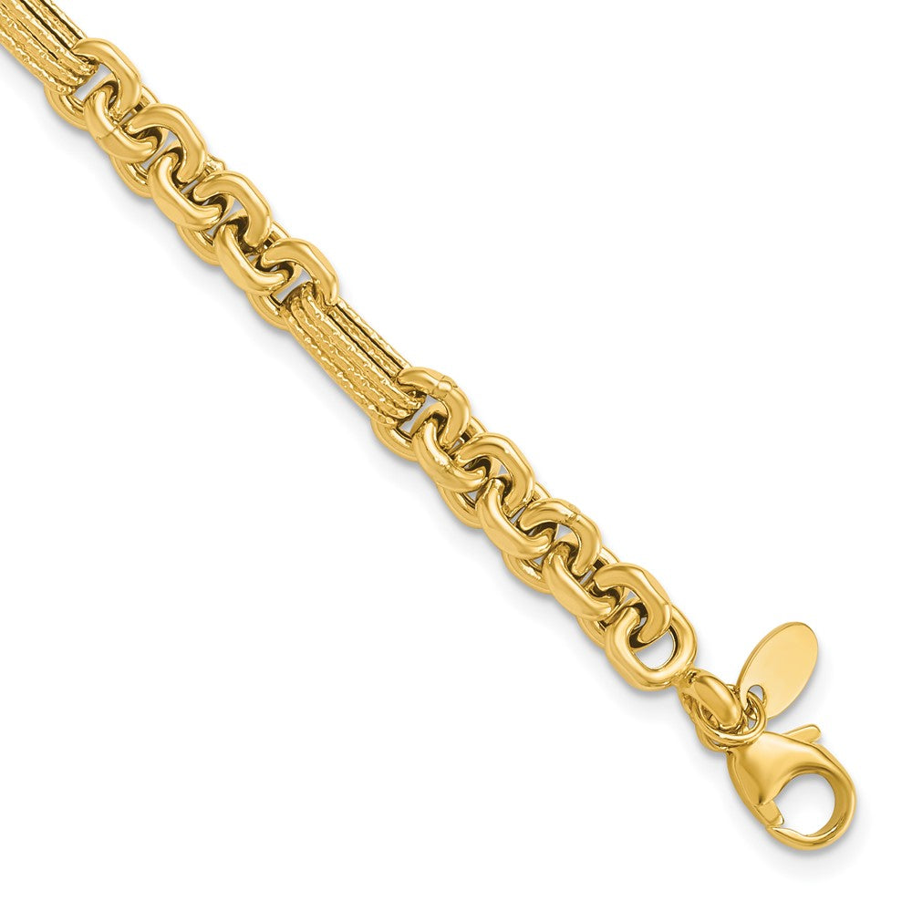 14K Yellow Gold Polished And Textured Fancy Link Bracelet