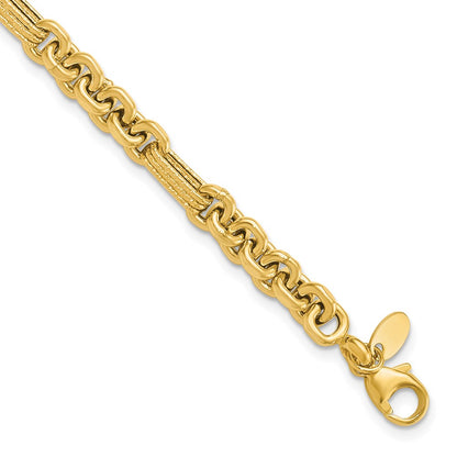 14K Yellow Gold Polished And Textured Fancy Link Bracelet
