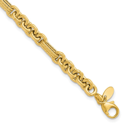 14K Yellow Gold Polished And Textured Fancy Link Bracelet
