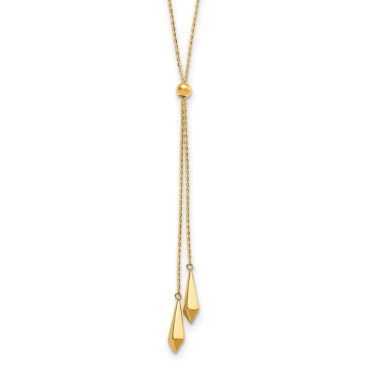 14K Yellow Gold Polished Adjustable Y Drop Necklace