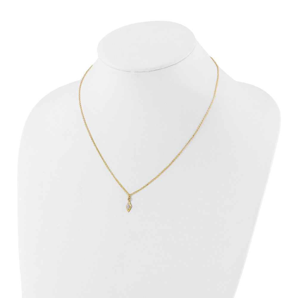14K Yellow & Rhodium And White Polished Diamond Cut Necklace
