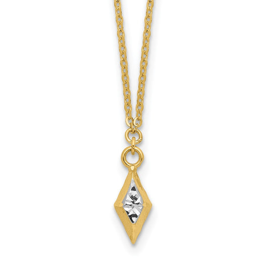 14K Yellow & Rhodium And White Polished Diamond Cut Necklace
