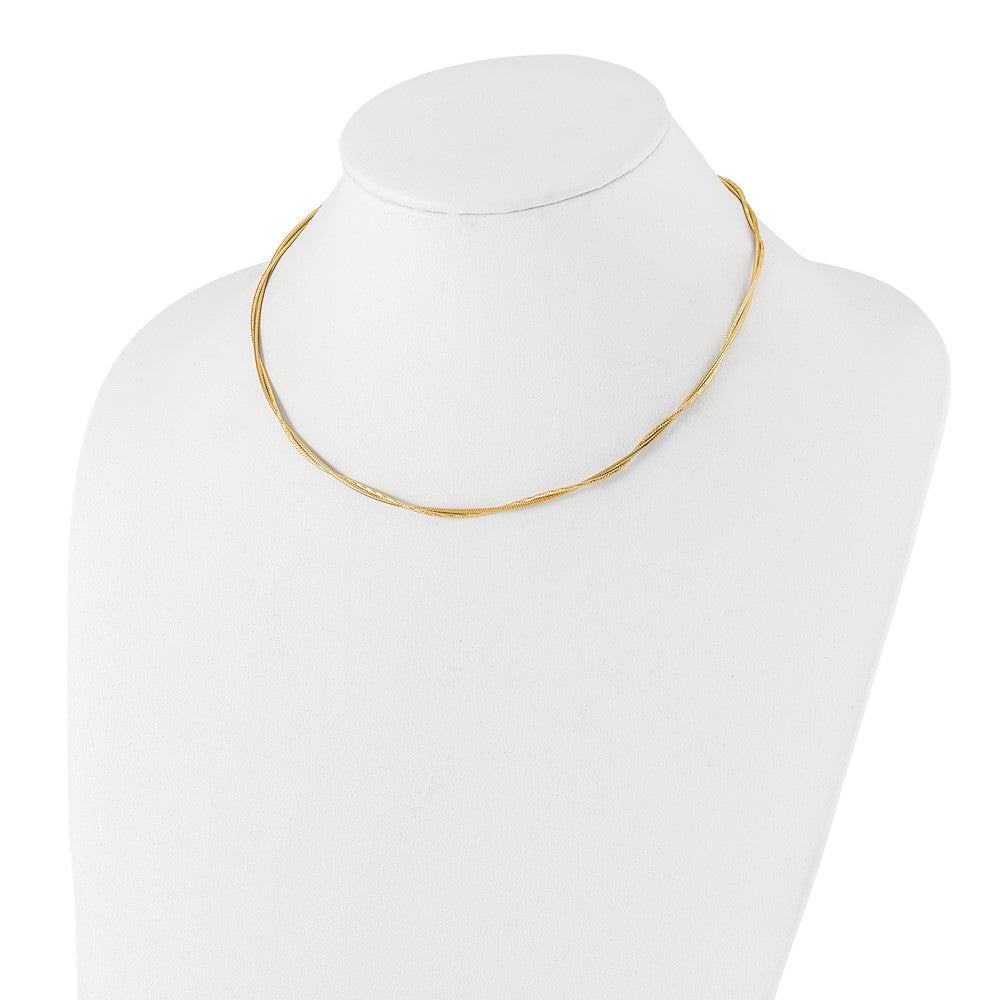 14K Yellow Gold Polished And Diamond Cut Twisted 2 Strand Neckwire Necklace