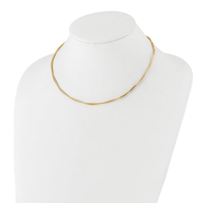 14K Yellow Gold Polished And Diamond Cut Twisted 2 Strand Neckwire Necklace