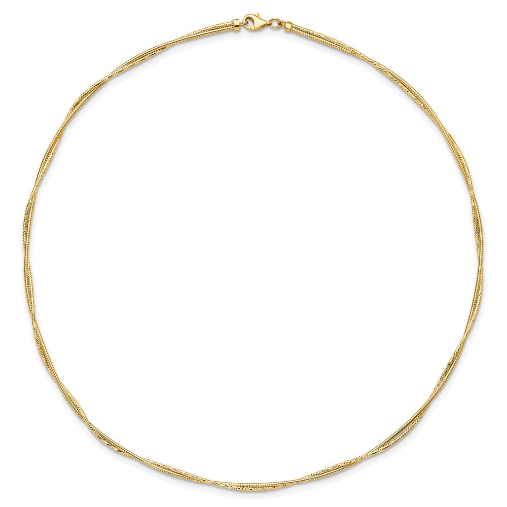 14K Yellow Gold Polished And Diamond Cut Twisted 2 Strand Neckwire Necklace