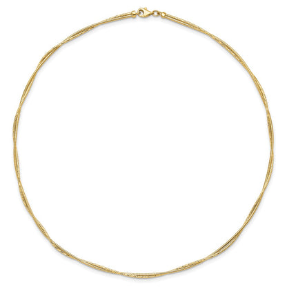 14K Yellow Gold Polished And Diamond Cut Twisted 2 Strand Neckwire Necklace