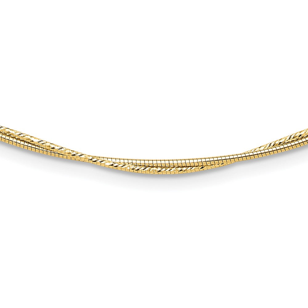14K Yellow Gold Polished And Diamond Cut Twisted 2 Strand Neckwire Necklace