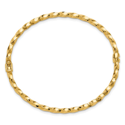14K Yellow Gold Polished And Diamond Cut Twisted Hinged Bangle